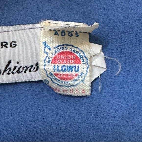 Vintage Norman Berg Blue Peplum Dress w/ Hand Beaded Trim - Picture 12 of 15